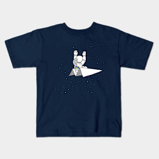 Spaceman Flying on a Paper Airplane Kids T-Shirt